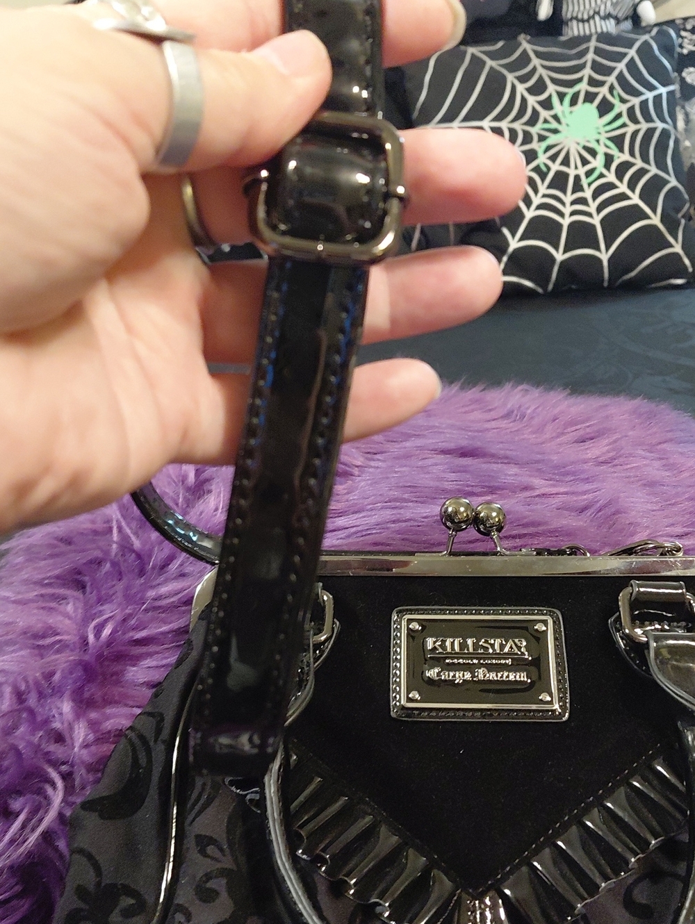Killstar Black Velvet & Patent Gothic Satchel - Picture 11 of 15